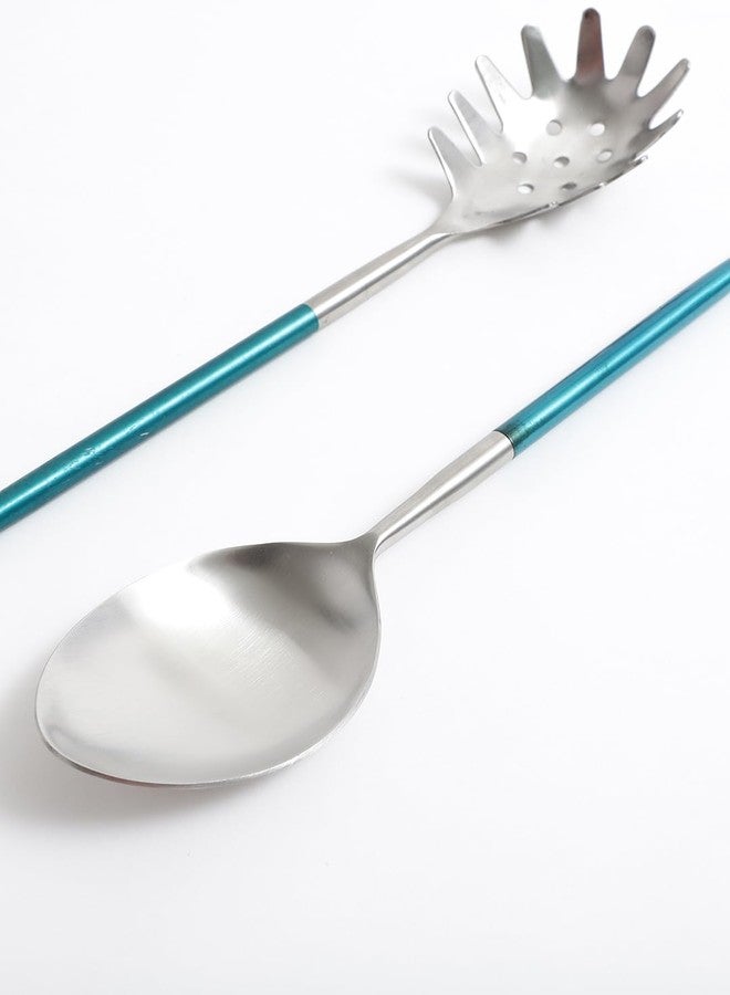 VarEesha Radiant Blue Handled Matt Finish Stainless Steel Salad Serving Spoons Set of 2 | Elegant Lead Free Stainless Steel Server Set for Dinner| Serving Spoons for Dining Table| Cutlery for Gifting - Image 5